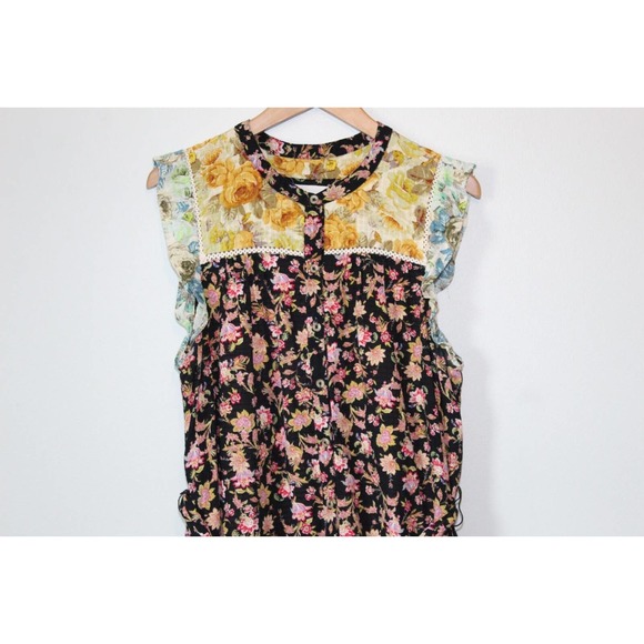 by Anthropologie Ruffled Floral Midi Dress Black Motif Boho Size Large H14101 - Picture 4 of 12